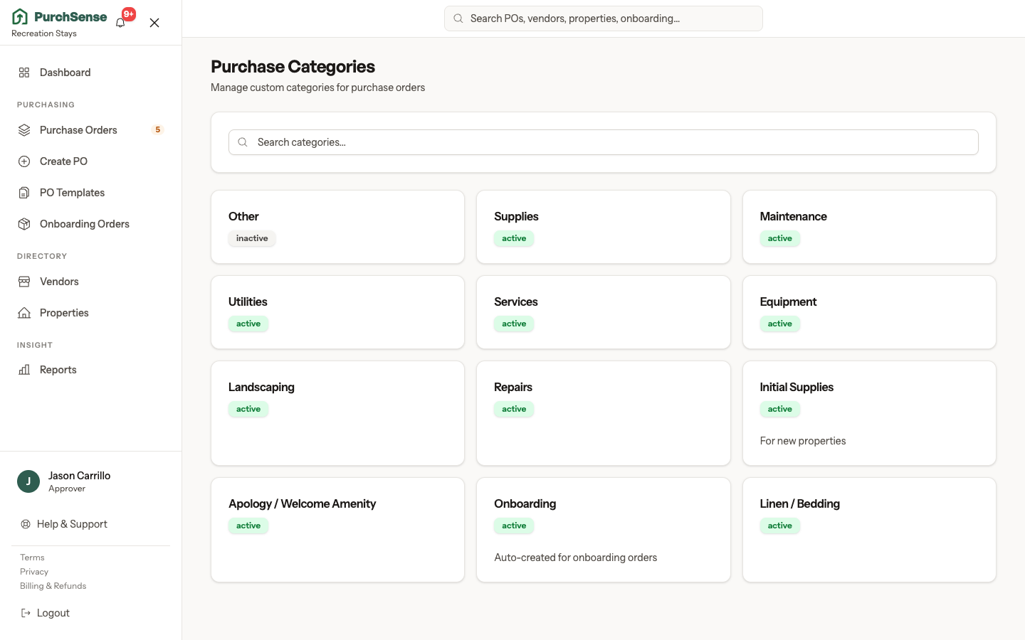 Purchase Categories Management