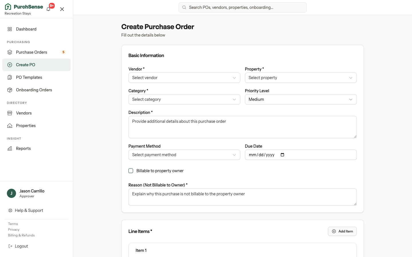 Create Purchase Order Form